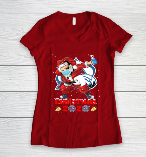 Colorado Avalanche Funny Santa Claus Dabbing Christmas 2020 NHL Women's V-Neck T-Shirt 8