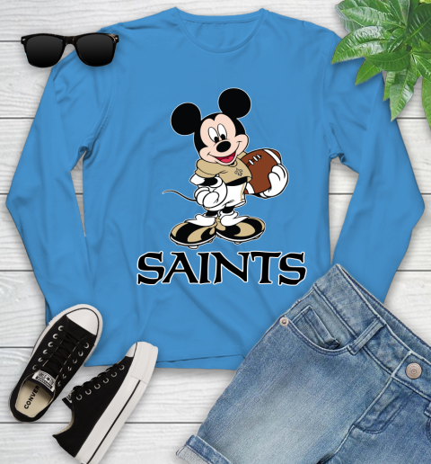 NFL Football New Orleans Saints Cheerful Mickey Mouse Shirt Youth Long Sleeve 7