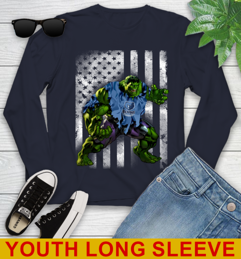 Memphis Grizzlies Hulk Marvel Avengers NBA Basketball American Flag Youth Long Sleeve 2