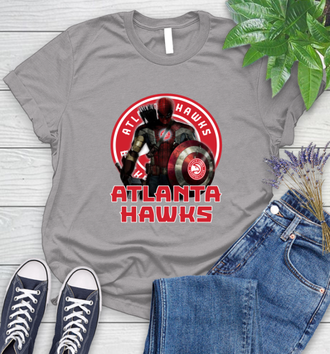 Atlanta Hawks NBA Basketball Captain America Thor Spider Man Hawkeye Avengers Women's T-Shirt 5