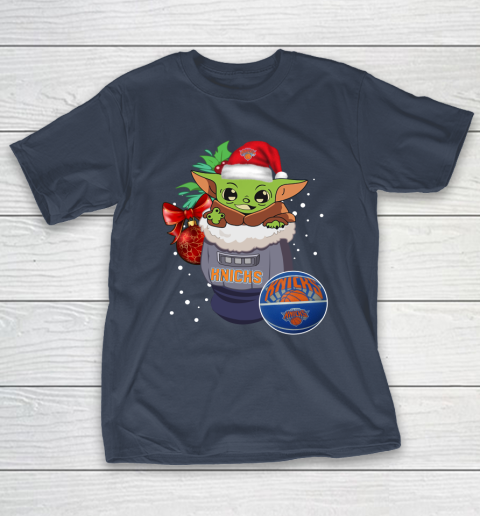 New York Knicks Christmas Baby Yoda Star Wars Funny Happy NBA T-Shirt 5