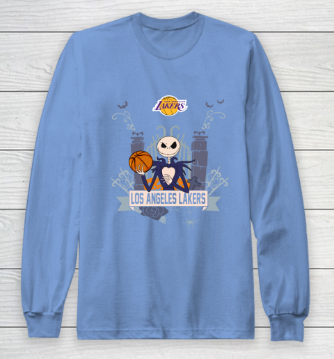 NBA Los Angeles Lakers Basketball Jack Skellington Halloween Long Sleeve T-Shirt 8