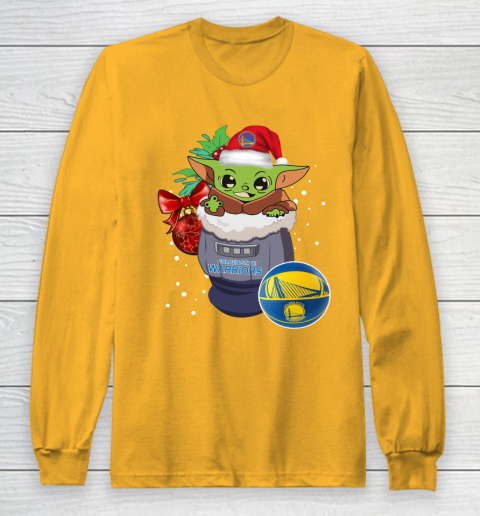 Golden State Warriors Christmas Baby Yoda Star Wars Funny Happy NBA Long Sleeve T-Shirt 3