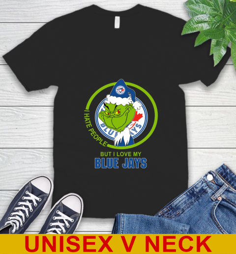 Toronto Blue Jays MLB Christmas Grinch I Hate People But I Love My Favorite Baseball Team V-Neck T-Shirt 2