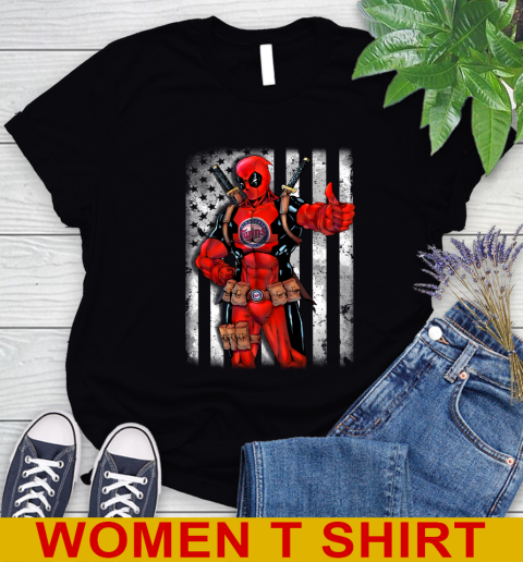 MLB Baseball Minnesota Twins Deadpool American Flag Shirt Women's T-Shirt