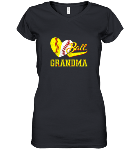 Baseball Softball Ball Heart Grandma Shirt Mother's Day Gift Women's V-Neck T-Shirt