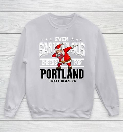 Portland Trail Blazers Even Santa Claus Cheers For Christmas NBA Youth Sweatshirt 3