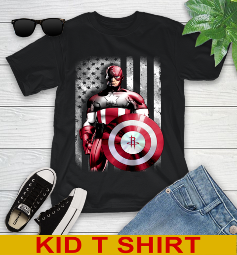 Houston Rockets NBA Basketball Captain America Marvel Avengers American Flag Shirt Youth T-Shirt