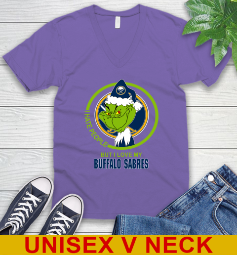 Buffalo Sabres NHL Christmas Grinch I Hate People But I Love My Favorite Hockey Team V-Neck T-Shirt 9