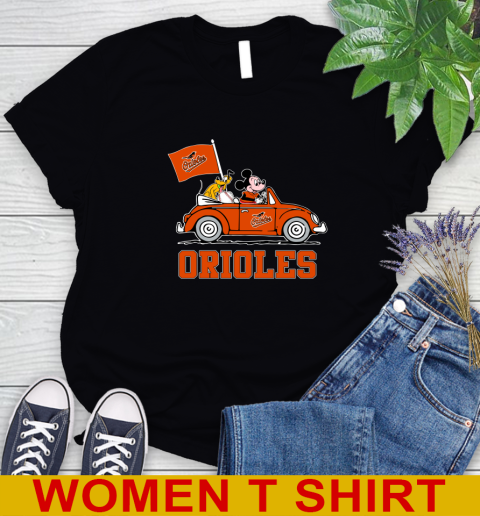 MLB Baseball Baltimore Orioles Pluto Mickey Driving Disney Shirt Women's T-Shirt 2