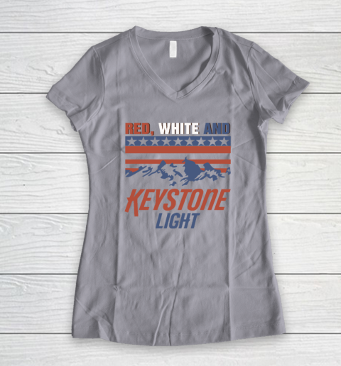 Red White And Keystone Light 4th Of July Women's V-Neck T-Shirt 2