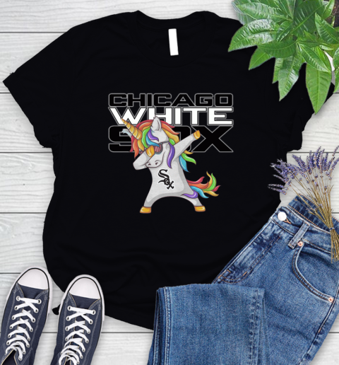 Chicago White Sox MLB Baseball Funny Unicorn Dabbing Sports Women's T-Shirt 2