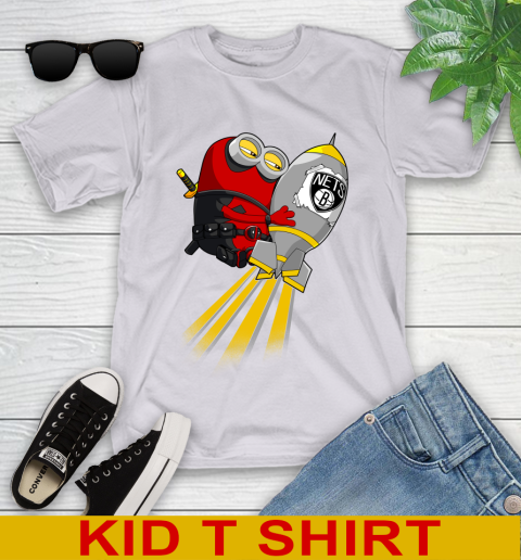 NBA Basketball Brooklyn Nets Deadpool Minion Marvel Shirt Youth T-Shirt 4
