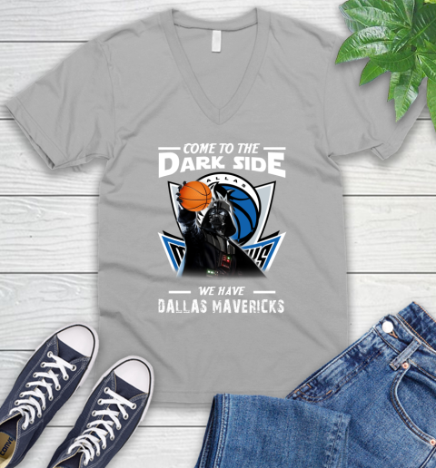 NBA Come To The Dark Side We Have Dallas Mavericks Star Wars Darth Vader Basketball V-Neck T-Shirt 3