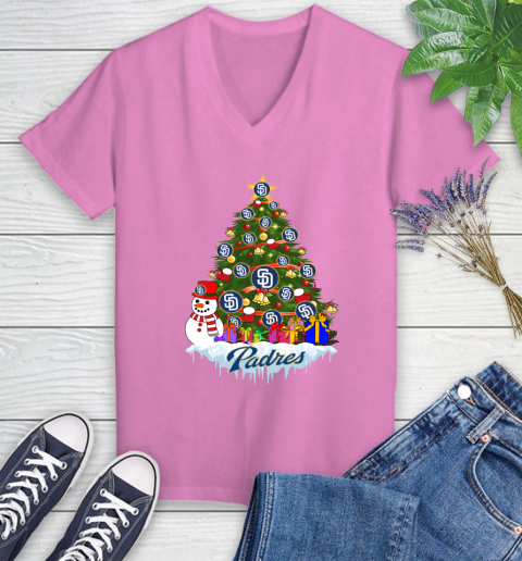 San Diego Padres Merry Christmas MLB Baseball Sports Women's V-Neck T-Shirt 14