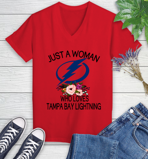 NHL Just A Woman Who Loves Tampa Bay Lightning Hockey Sports Women's V-Neck T-Shirt 7