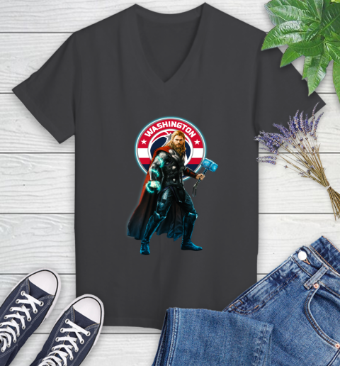 NBA Thor Avengers Endgame Basketball Washington Wizards Women's V-Neck T-Shirt 8