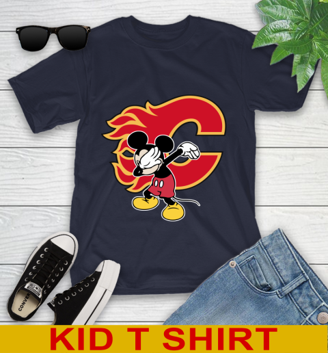 Calgary Flames NHL Hockey Dabbing Mickey Disney Sports Youth T-Shirt 3