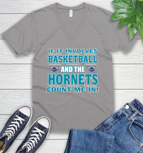 NBA If It Involves Basketball And Charlotte Hornets Count Me In Sports V-Neck T-Shirt 4