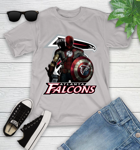 NFL Captain America Thor Spider Man Hawkeye Avengers Endgame Football Atlanta Falcons Youth T-Shirt 12