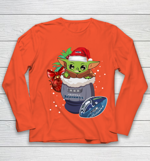 Seattle Seahawks Christmas Baby Yoda Star Wars Funny Happy NFL Youth Long Sleeve 4
