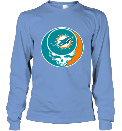 Custom Miami Dolphins Men's Name & Number Logo Long Sleeve T-Shirt - Ash