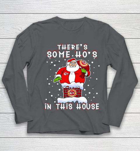 Kansas City Chiefs Christmas There Is Some Hos In This House Santa Stuck In The Chimney NFL Youth Long Sleeve 6