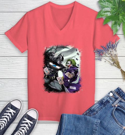 Detroit Lions NFL Football Batman Fighting Joker DC Comics Women's V-Neck T-Shirt 7 Detroit Lions NFL Football Batman Fighting Joker DC Comics Women's V-Neck T-Shirt - Image 7