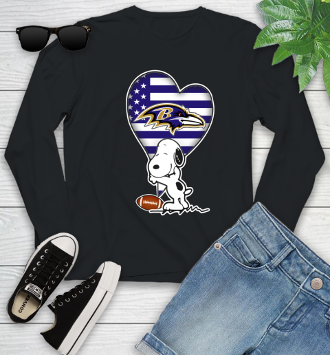 Baltimore Ravens NFL Football The Peanuts Movie Adorable Snoopy Youth Long Sleeve 2