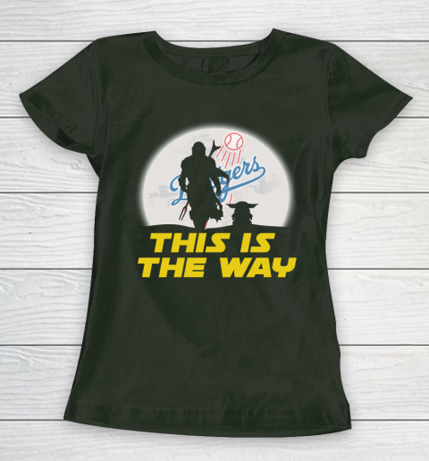 Los Angeles Dodgers MLB Baseball Star Wars Yoda And Mandalorian This Is The Way Women's T-Shirt 4
