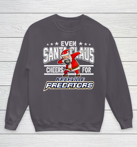 Nashville Predators Even Santa Claus Cheers For Christmas NHL Youth Sweatshirt 5