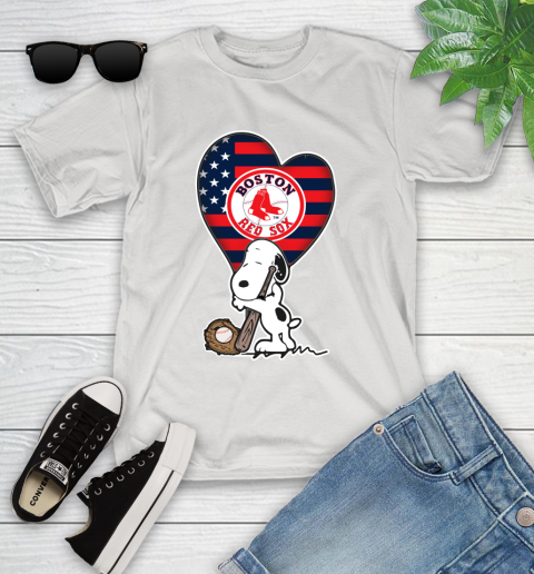 Boston Red Sox MLB Baseball The Peanuts Movie Adorable Snoopy Youth T-Shirt