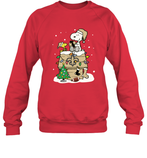 9flb a happy christmas with new orleans saints snoopy sweatshirt 35 front red