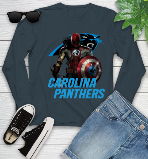 NFL Captain America Thor Spider Man Hawkeye Avengers Endgame Football Carolina Panthers Youth Long Sleeve 8