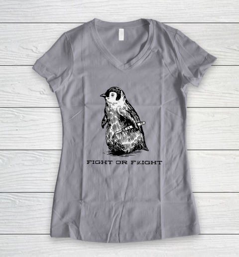 Fight Or Flight Funny Penguin Pun Women's V-Neck T-Shirt - Image 3