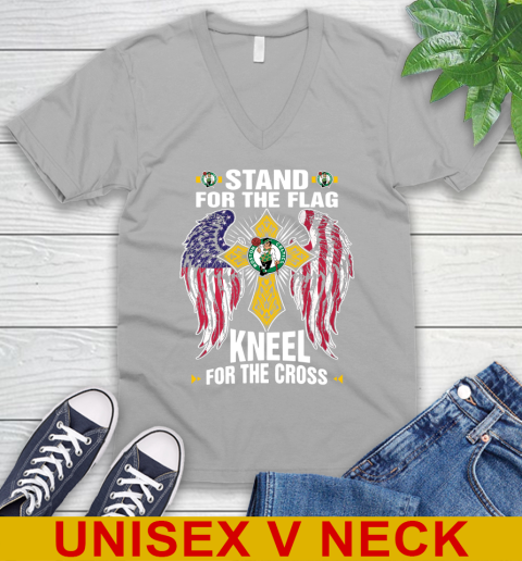 NBA Basketball Boston Celtics Stand For Flag Kneel For The Cross Shirt V-Neck T-Shirt 3