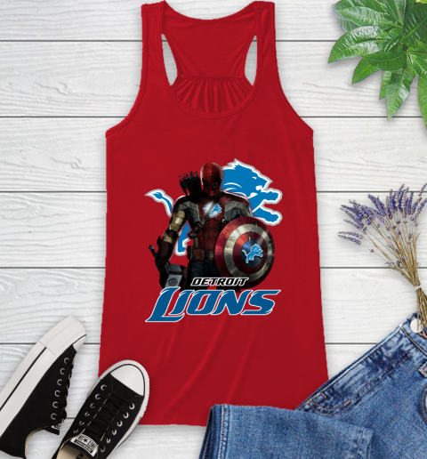 NFL Captain America Thor Spider Man Hawkeye Avengers Endgame Football Detroit Lions Racerback Tank 6