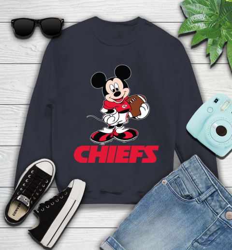 NFL Football Kansas City Chiefs Cheerful Mickey Mouse Shirt Youth Sweatshirt 3