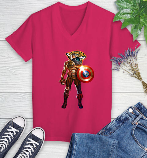 NFL Captain America Marvel Avengers Endgame Football Sports Jacksonville Jaguars Women's V-Neck T-Shirt 9