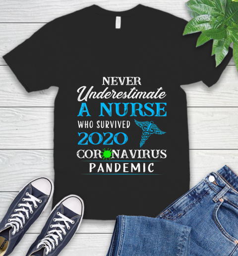 Nurse Shirt Never underestimate a nurse who survived 2020 T Shirt V-Neck T-Shirt