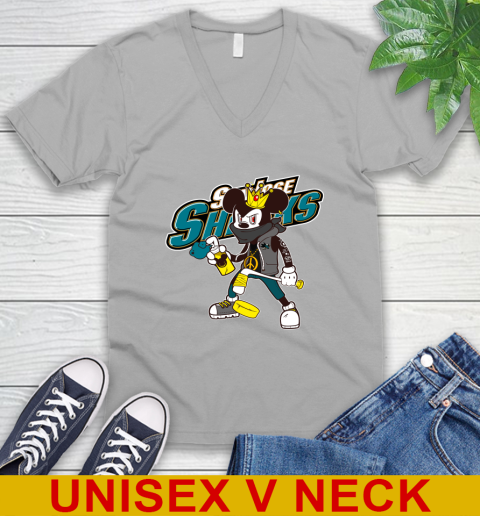 San Jose Sharks NHL Hockey Mickey Peace Sign Sports V-Neck T-Shirt 4