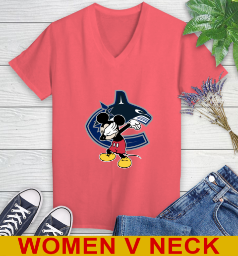 Vancouver Canucks NHL Hockey Dabbing Mickey Disney Sports Women's V-Neck T-Shirt 7