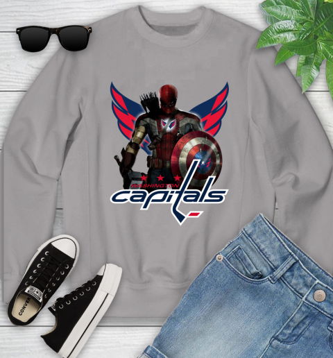 NHL Captain America Thor Spider Man Hawkeye Avengers Endgame Hockey Washington Capitals Youth Sweatshirt 4