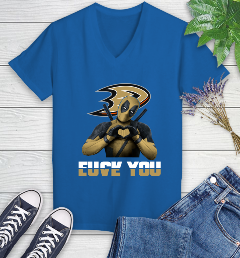 NHL Deadpool Love You Fuck You Hockey Sports Women's V-Neck T-Shirt 10