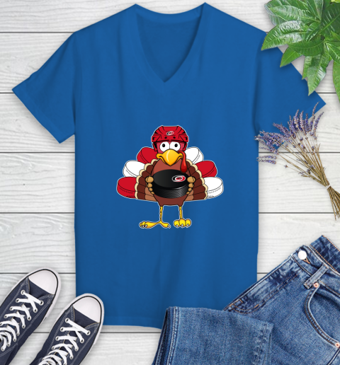 Carolina Hurricanes Turkey Thanksgiving Day Women's V-Neck T-Shirt 10