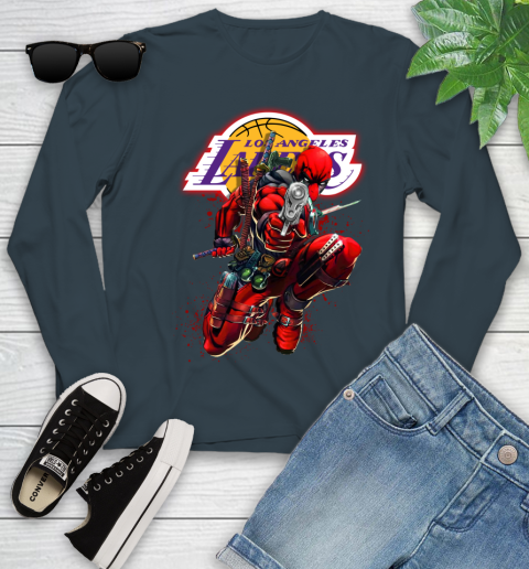 NBA Deadpool Marvel Comics Sports Basketball Los Angeles Lakers Youth Long Sleeve 8