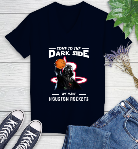 NBA Come To The Dark Side We Have Houston Rockets Star Wars Darth Vader Basketball Women's V-Neck T-Shirt 2