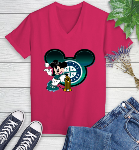 MLB San Francisco Giants The Commissioner's Trophy Mickey Mouse Disney Women's V-Neck T-Shirt 9