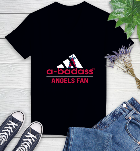 MLB A Badass Los Angeles Angels Fan Adidas Baseball Sports Women s V Neck T Shirt Tee For Sports