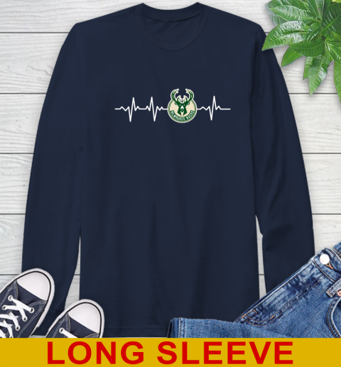 Milwaukee Bucks NBA Basketball Heart Beat Shirt Long Sleeve T-Shirt - Image 4